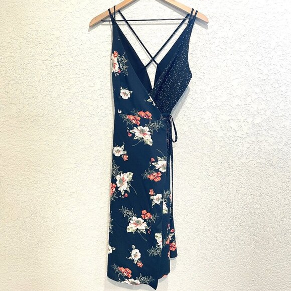 TOPSHOP Floral and Dot Sleeveless Wrap Midi Dress 4 - Picture 1 of 8